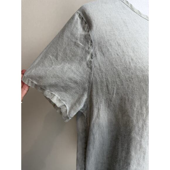 C & C California Women's 100% Linen Top Sz M Grayish Green Short Sleeve - Picture 3 of 11